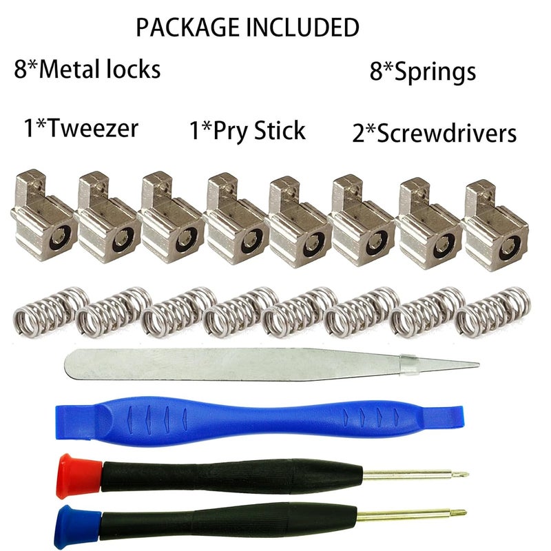 CTHTBZ 8PCS Replacement Metal Lock Buckles Latches for Nintendo Switch/OLED JoyCon, Repair Tool Kit with Spring Screwdrivers Tweezer(Plastic-Black) - Image 2